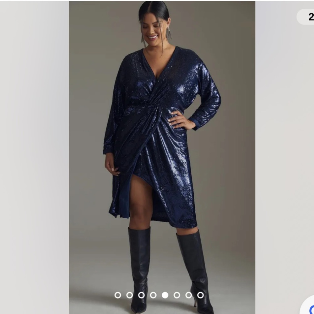 NEW ANTHROPOLOGIE Navy Blue Front Twist Sequin Dress Sz 24 Women Plus Curvy W8